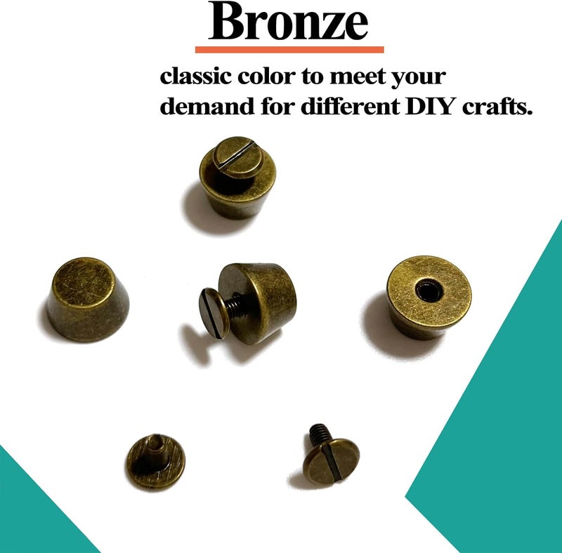 honigo 4 Pack Bronz Rivets Stud Handbag Purse Feet 1/2 inch Flat Head Metal Solid Brass Studs Screw Back Feet 12mm Buckle Spikes Leathercraft for Leather Bag Totes DIY Craft - Image 5